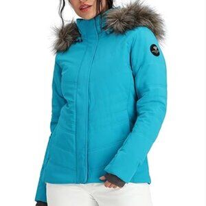 OBERMEYER women’s ski jacket hood faux fur thermore teal size 8 winter